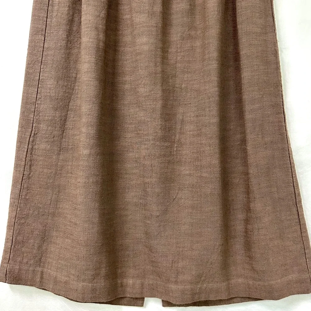 CP SHADES Vintage Brown Linen Cotton Midi Skirt Elastic Waist L Lagenlook Boho